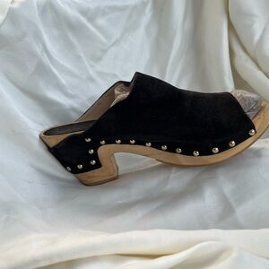 Etienne Aigner Black Suede Mules with Gold Studs